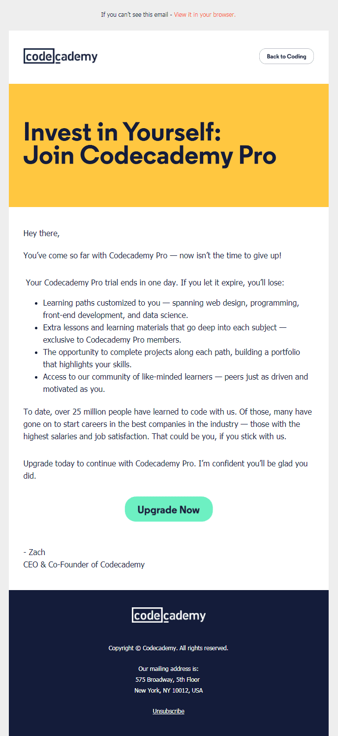 Codecademy email